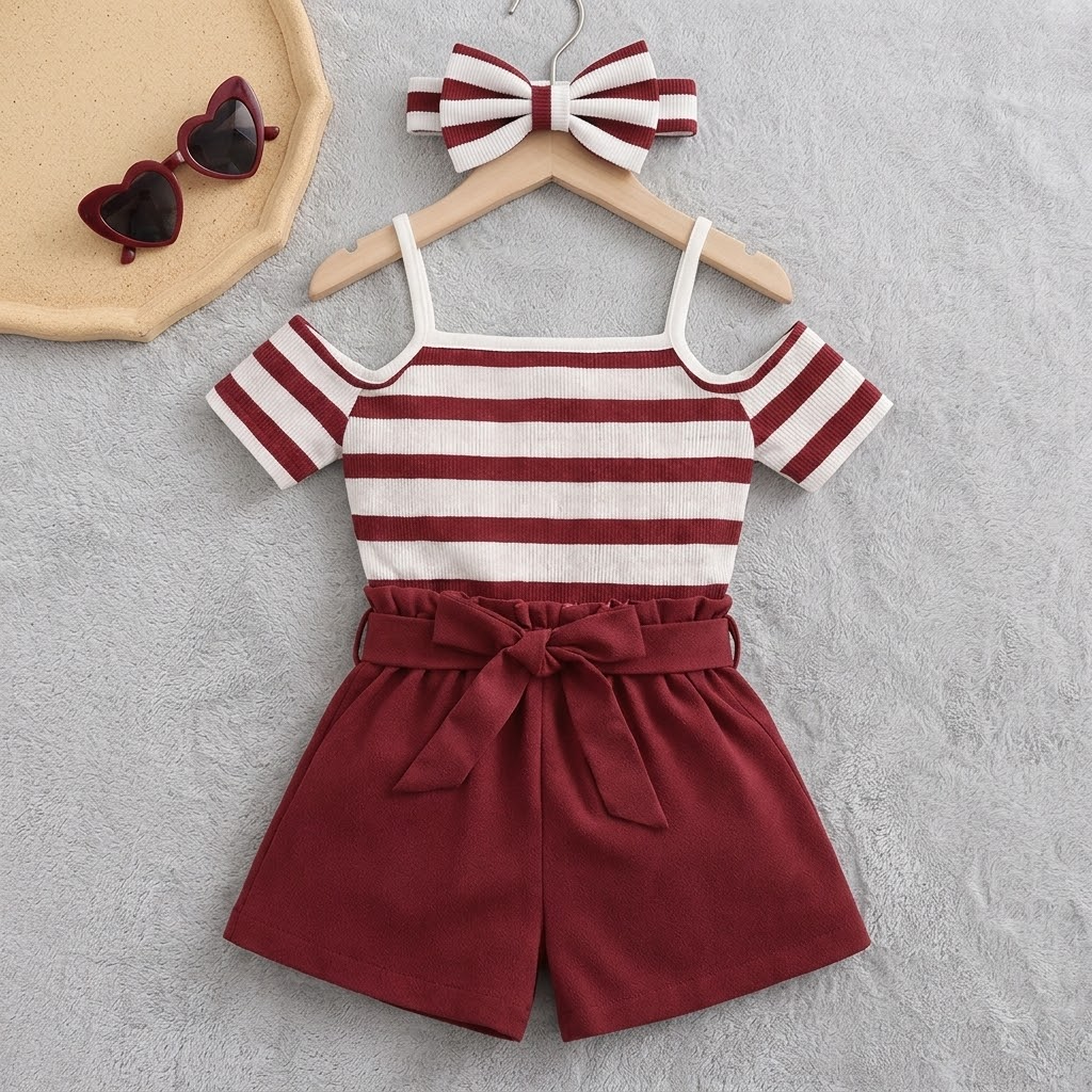 Ensemble deux pièces fille style marin avec accessoire