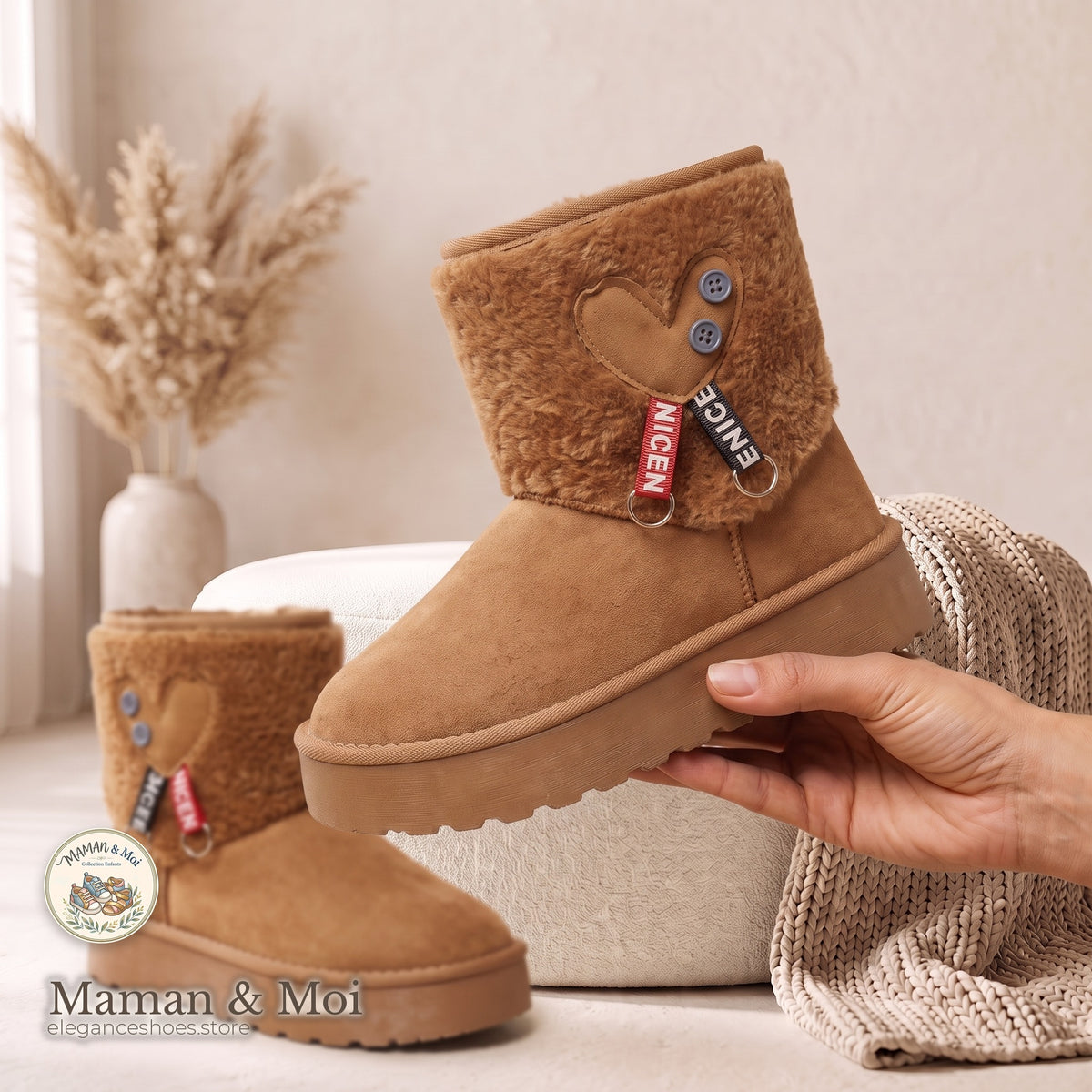 Bottes Plateforme Fourrure Cœur Fille Maman & Moi | BF04-T
