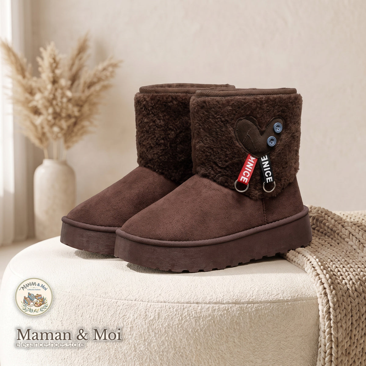 Bottes Plateforme Fourrure Cœur Fille Maman & Moi | BF04-T