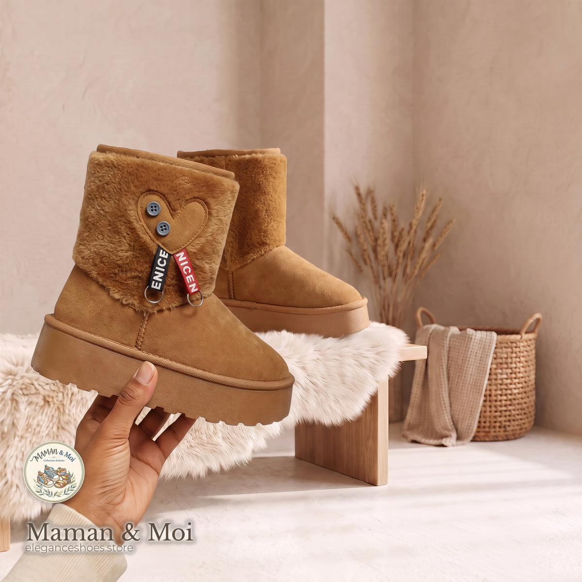 Bottes Plateforme Fourrure Cœur Fille Maman & Moi - Camel - en main