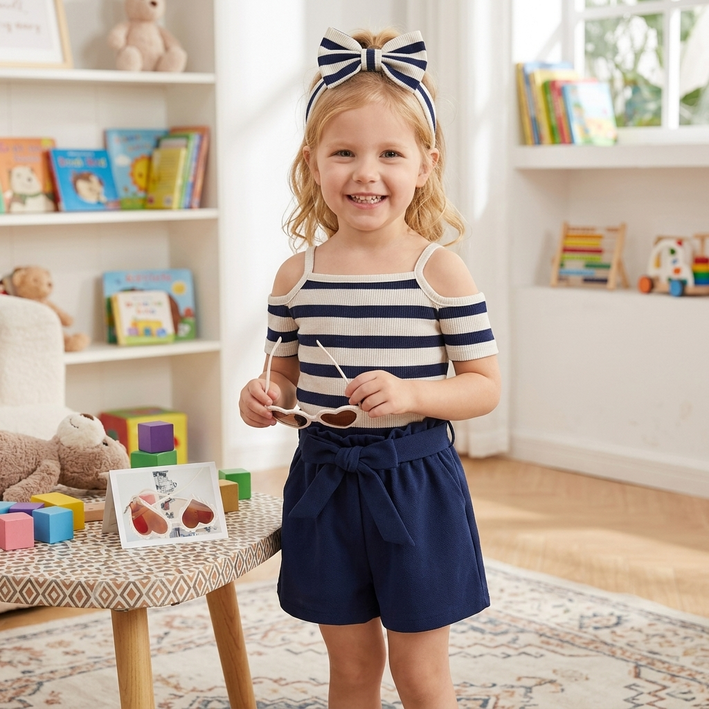 Ensemble deux pièces fille style marin avec accessoire