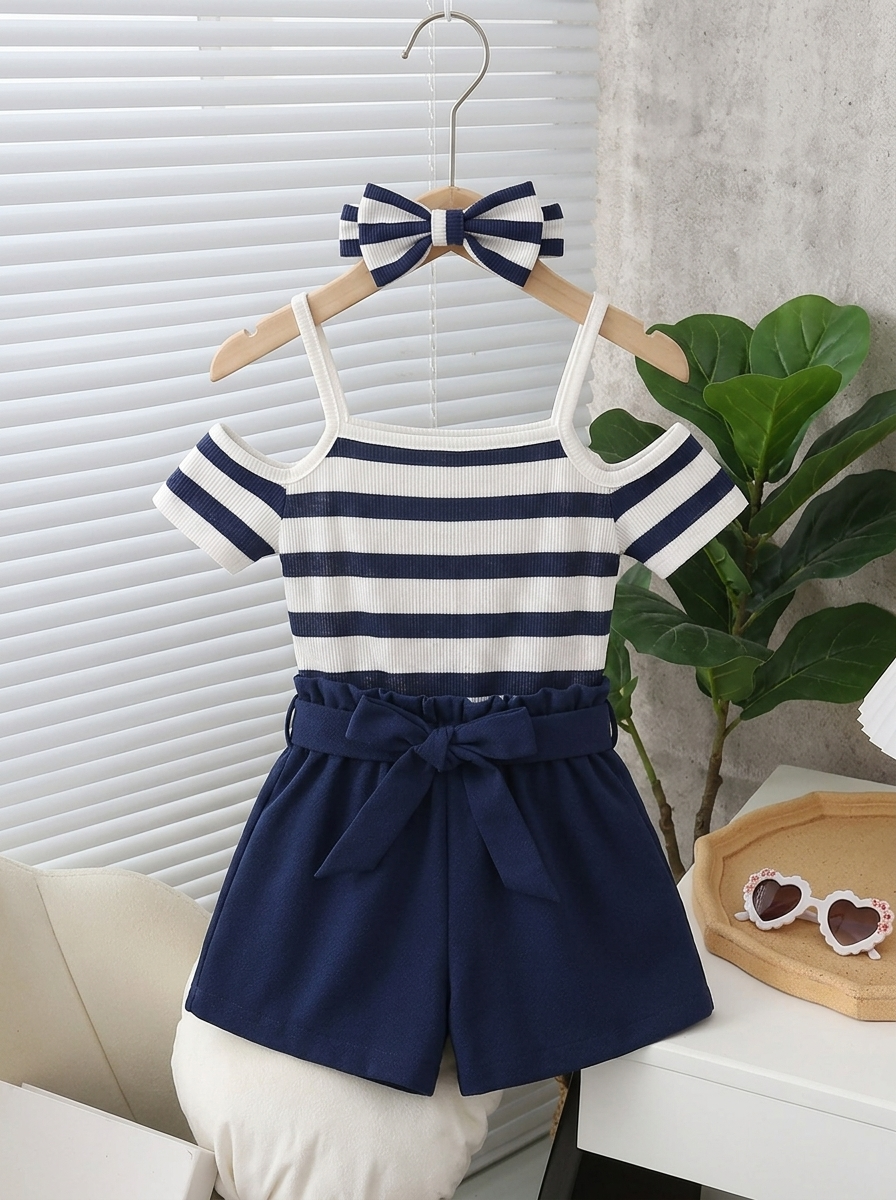 Ensemble deux pièces fille style marin avec accessoire