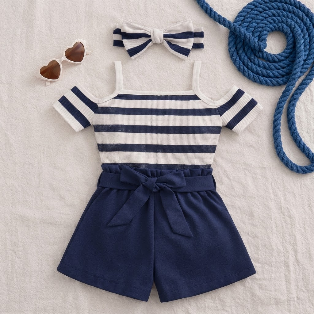 Ensemble deux pièces fille style marin avec accessoire