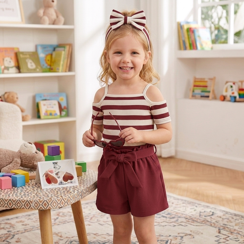 Ensemble deux pièces fille style marin avec accessoire