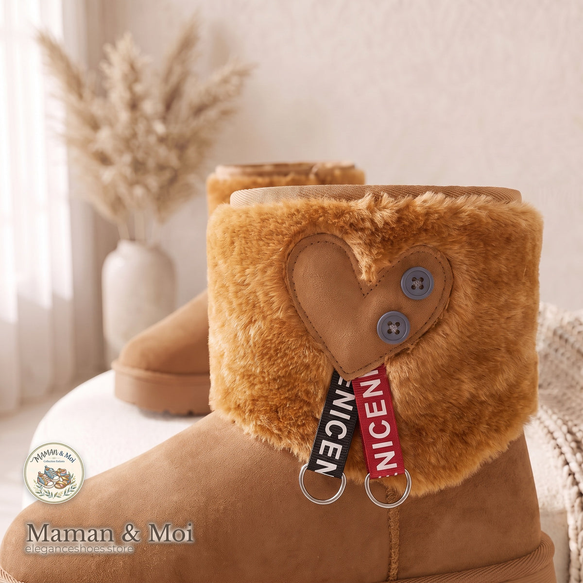 Bottes Plateforme Fourrure Cœur Fille Maman & Moi - Camel - détail cœur