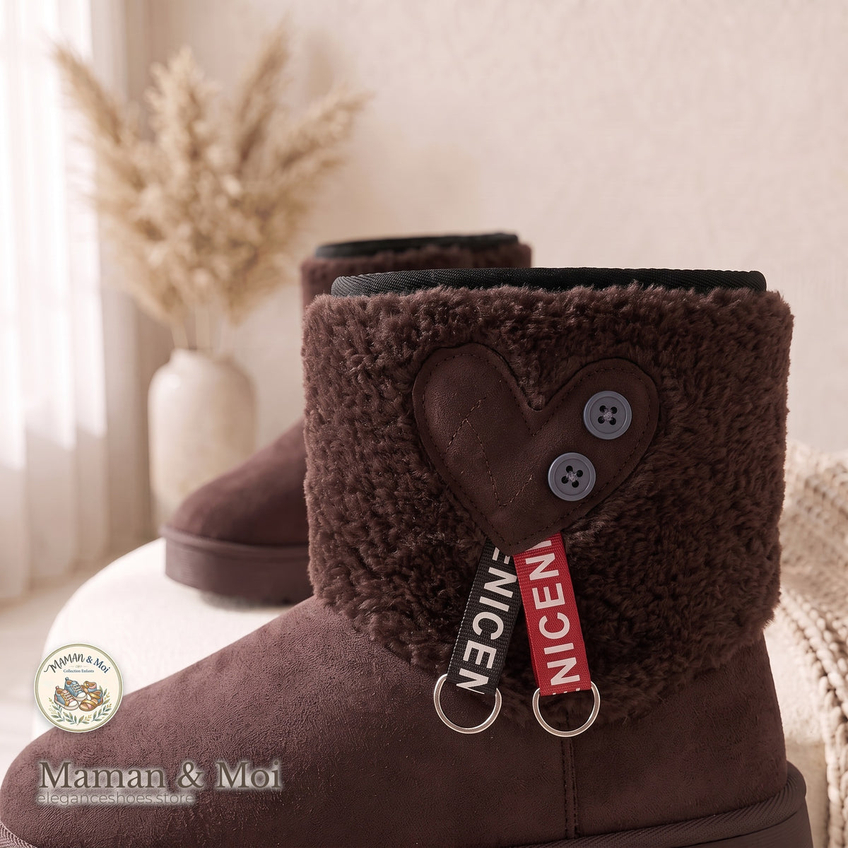 Bottes Plateforme Fourrure Cœur Fille Maman & Moi - Marron - détail cœur
