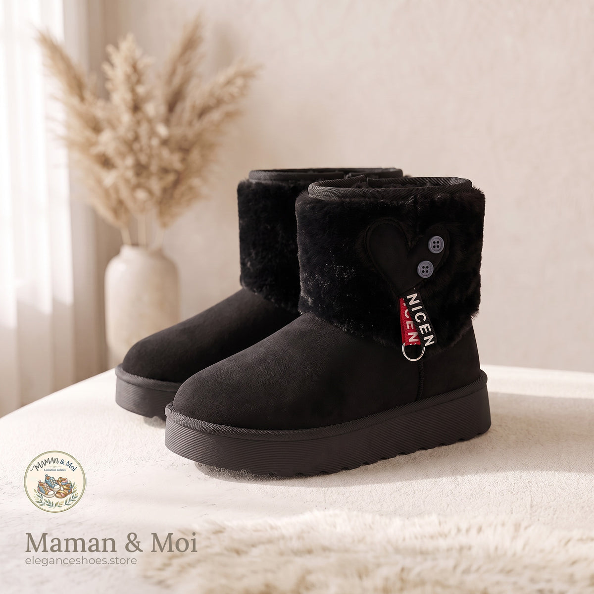 Bottes Plateforme Fourrure Cœur Fille Maman & Moi - Noir - paire