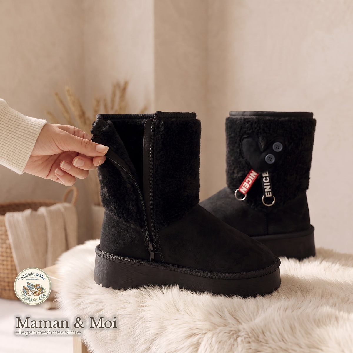 Bottes Plateforme Fourrure Cœur Fille Maman & Moi | BF04-T