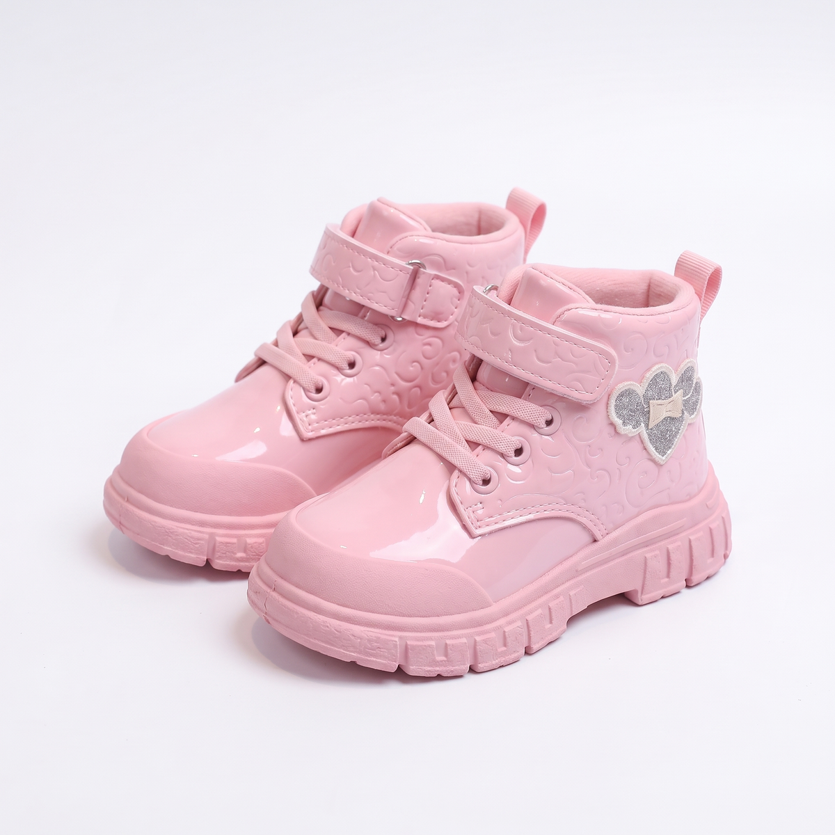 Bottines fille vernies motif rose - packshot fond blanc
