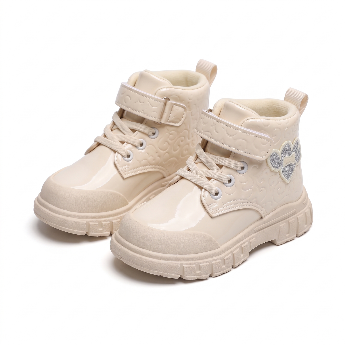 Bottines fille vernies motif creme - packshot fond blanc