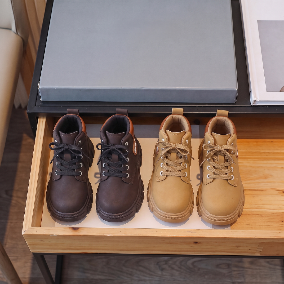Bottines Garcon BEAR Maman & Moi - duo marron et camel