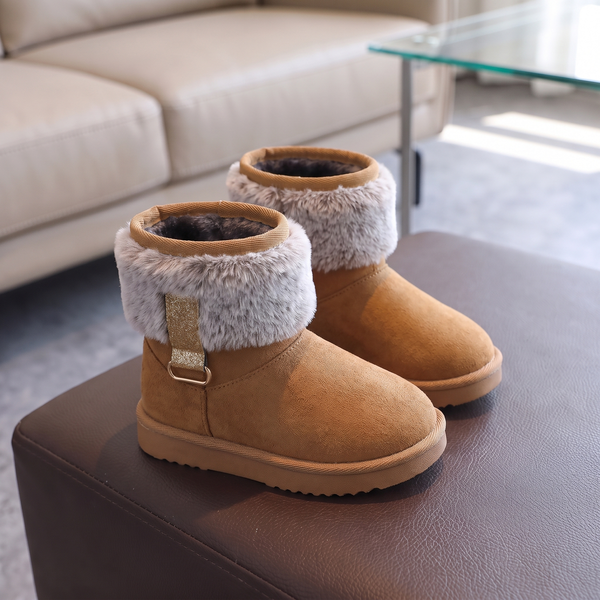 Bottes Fourrure Paillettes Fille Maman & Moi - Camel - profil