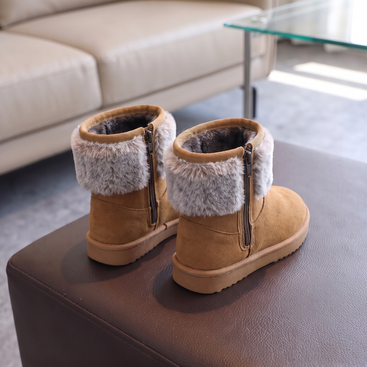 Bottes Fourrure Paillettes Fille Maman & Moi - Camel - fermeture éclair