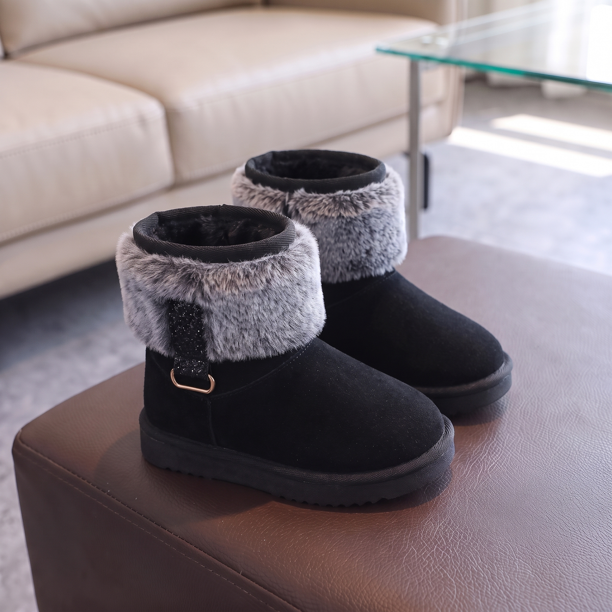 Bottes Fourrure Paillettes Fille Maman & Moi - Noir - profil