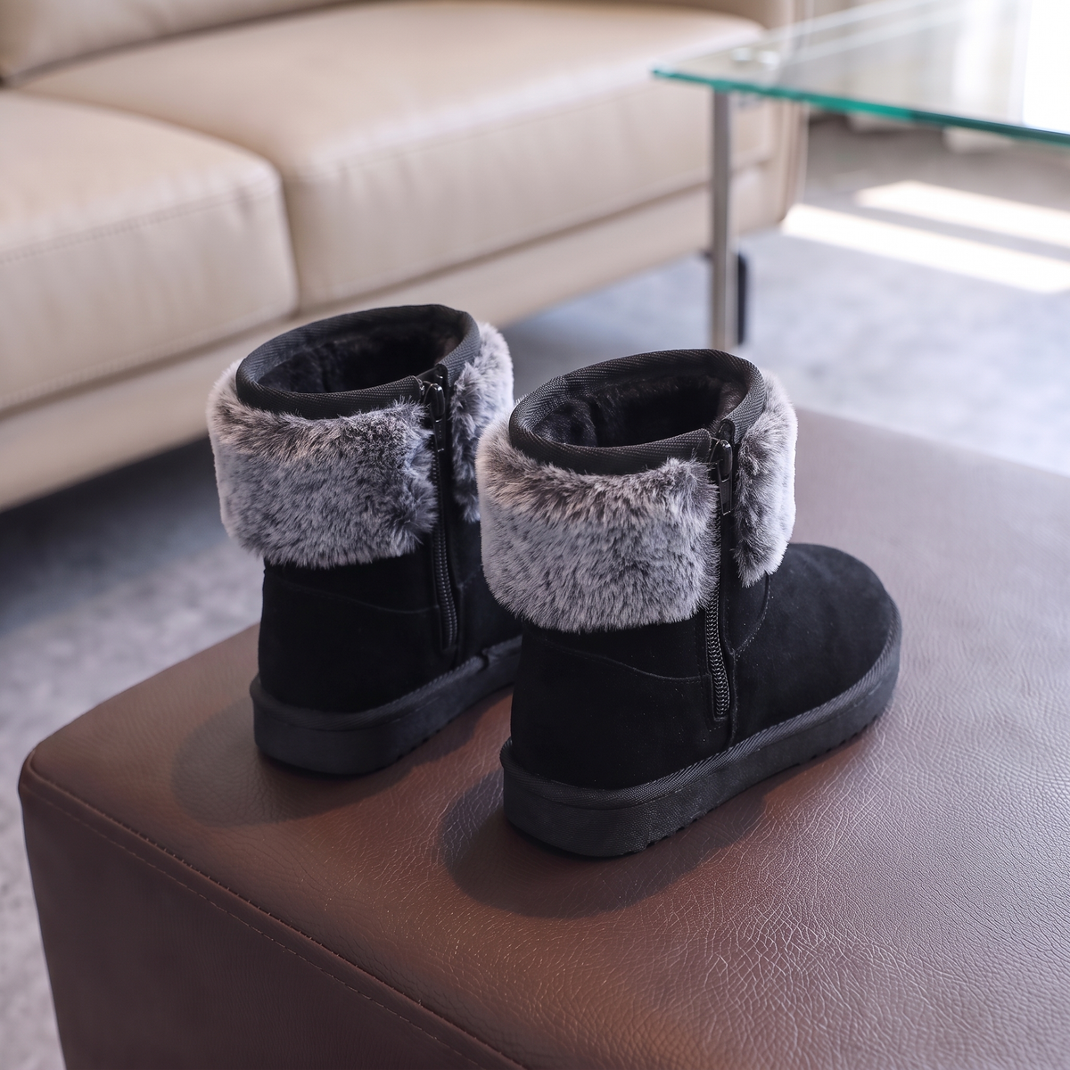 Bottes Fourrure Paillettes Fille Maman & Moi - Noir - fermeture éclair