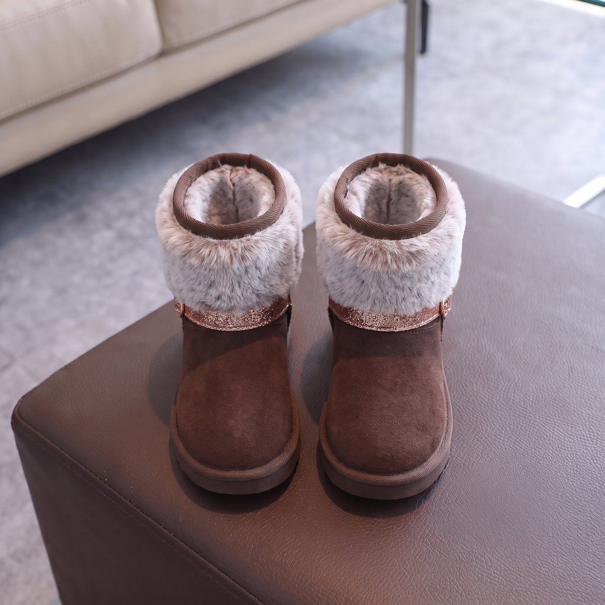 Bottes Fourrure Paillettes Fille Maman & Moi - Marron - vue dessus doublure