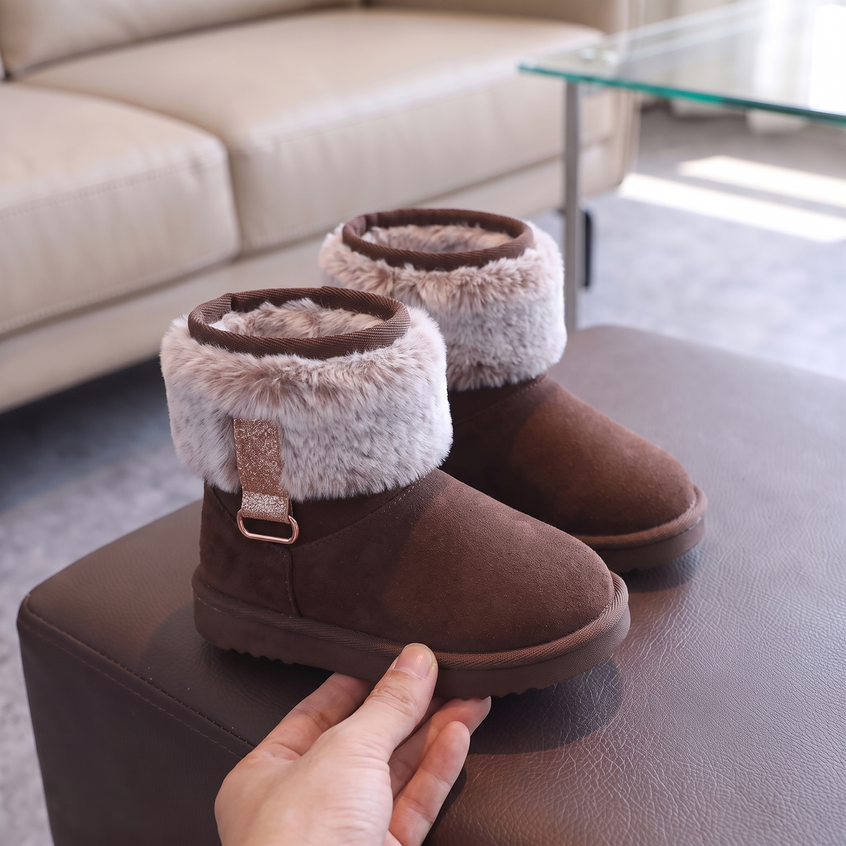 Bottes Fourrure Paillettes Fille Maman & Moi - Marron - profil