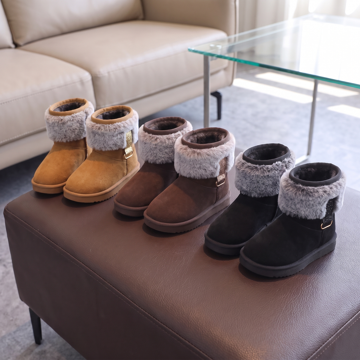Bottes Fourrure Paillettes Fille Maman & Moi - 3 coloris Camel Marron Noir