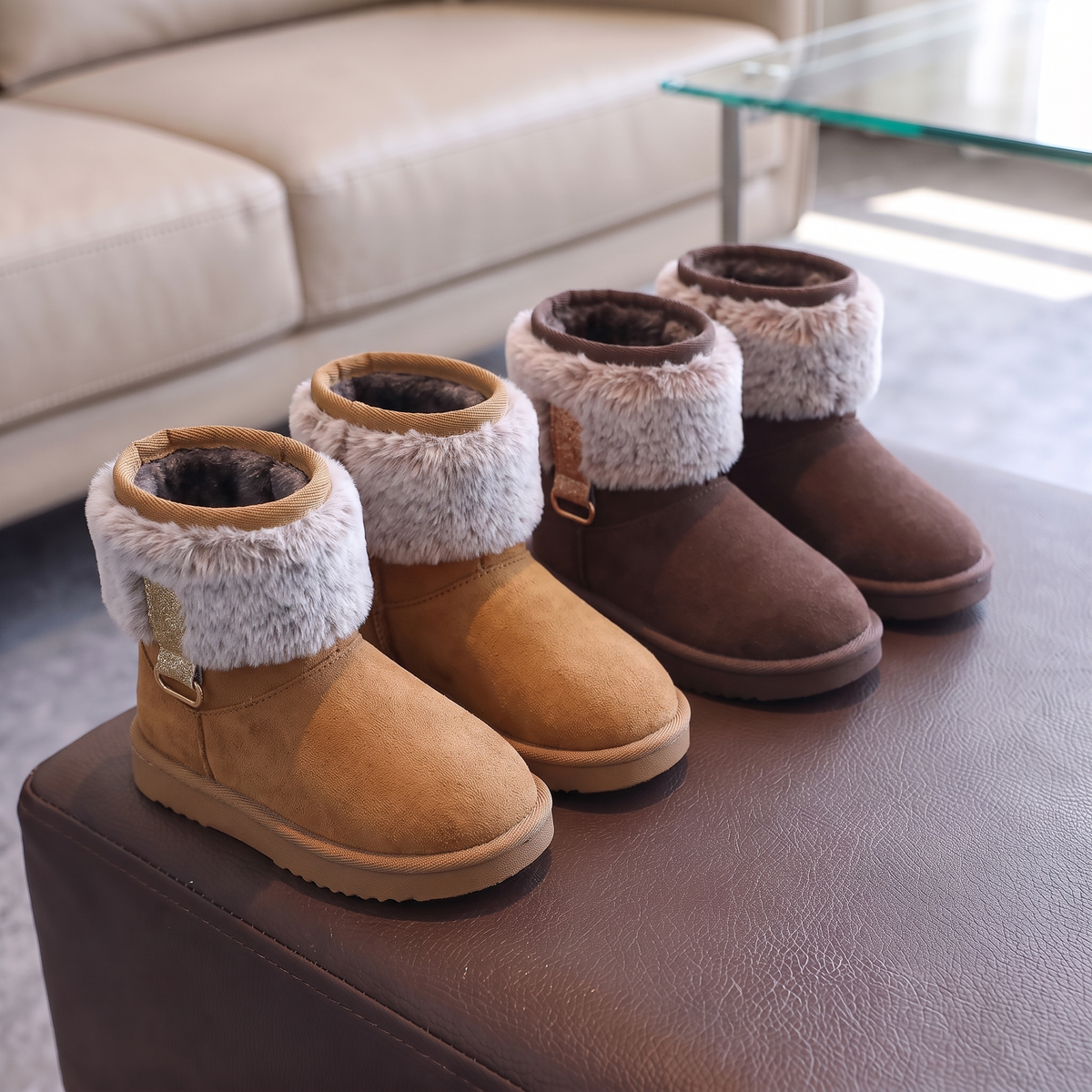 Bottes Fourrure Paillettes Fille Maman & Moi - Camel et Marron
