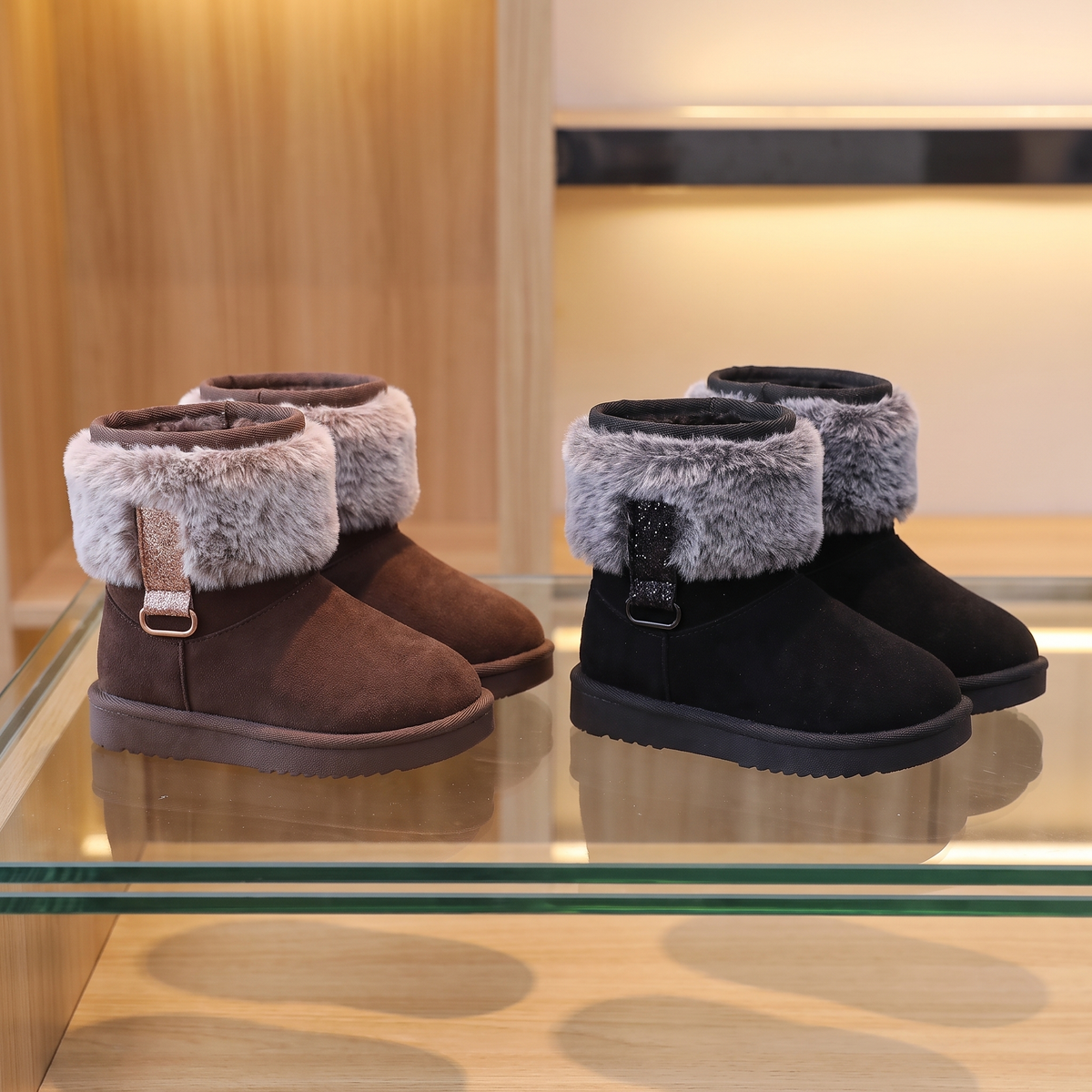 Bottes Fourrure Paillettes Fille Maman & Moi - Marron et Noir