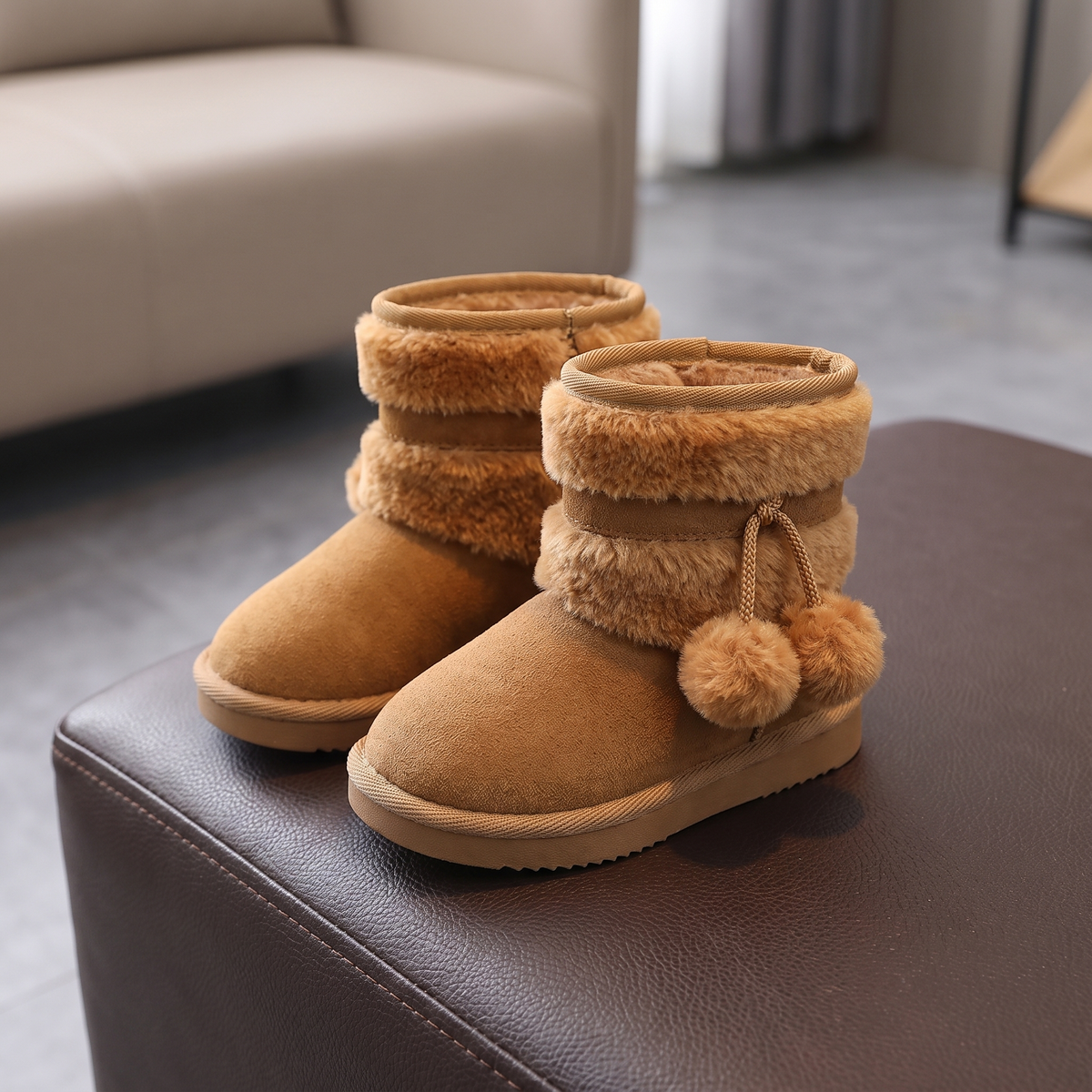 Bottes Double Fourrure Fille Maman & Moi - Camel - trois quarts avant