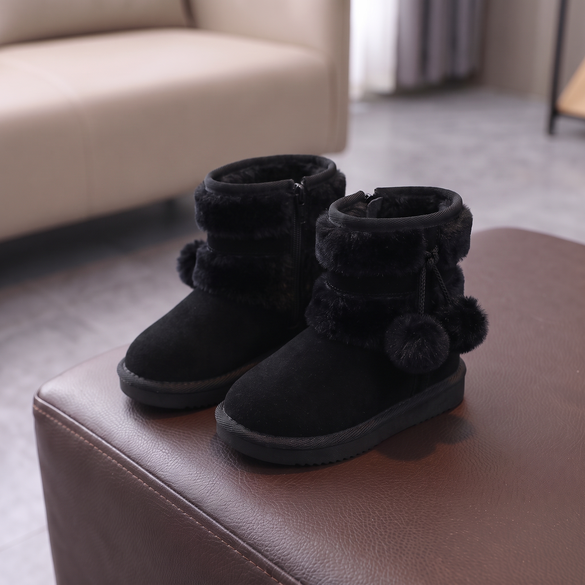 Bottes Double Fourrure Fille Maman & Moi - Noir - fermeture éclair