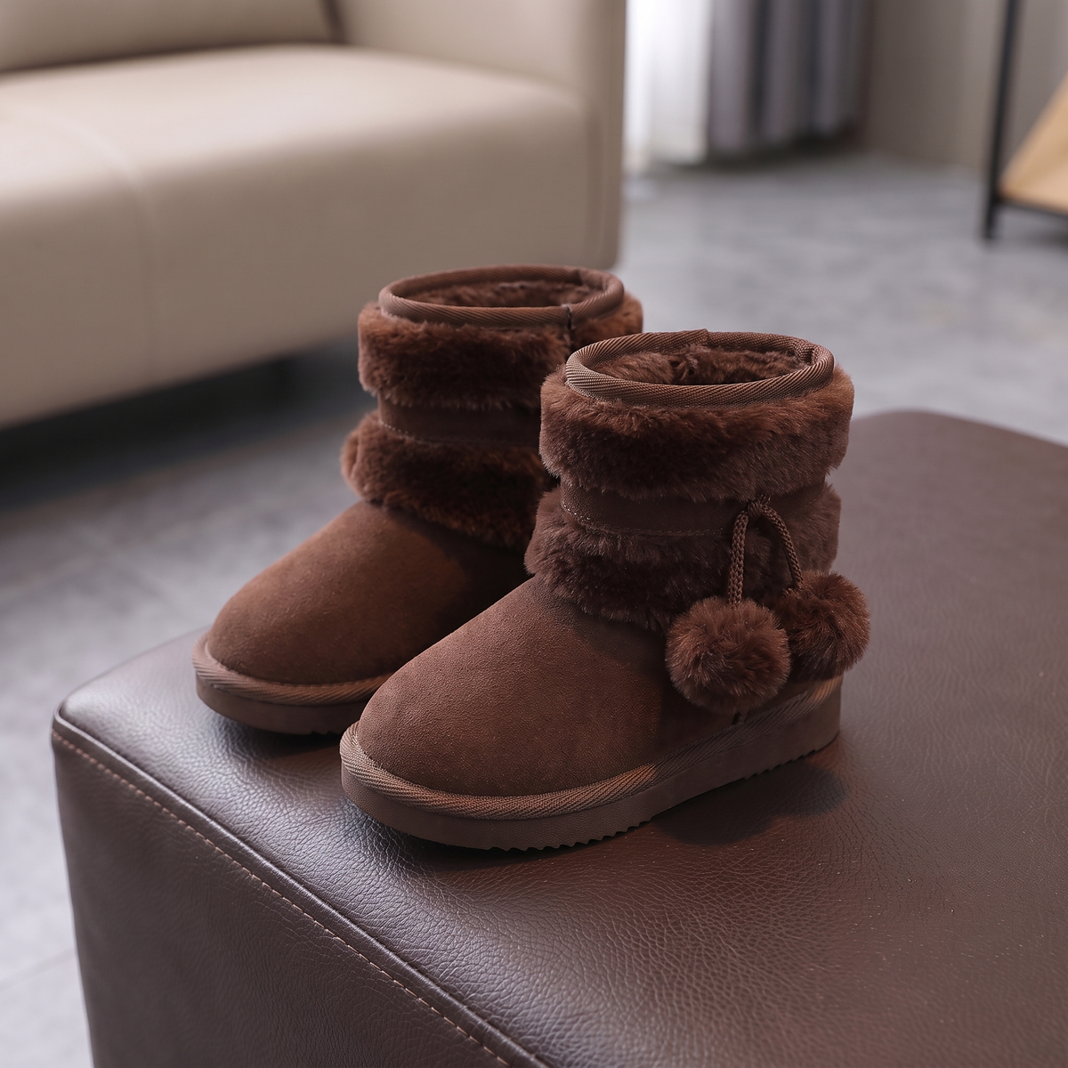 Bottes Double Fourrure Fille Maman & Moi - Marron - trois quarts avant
