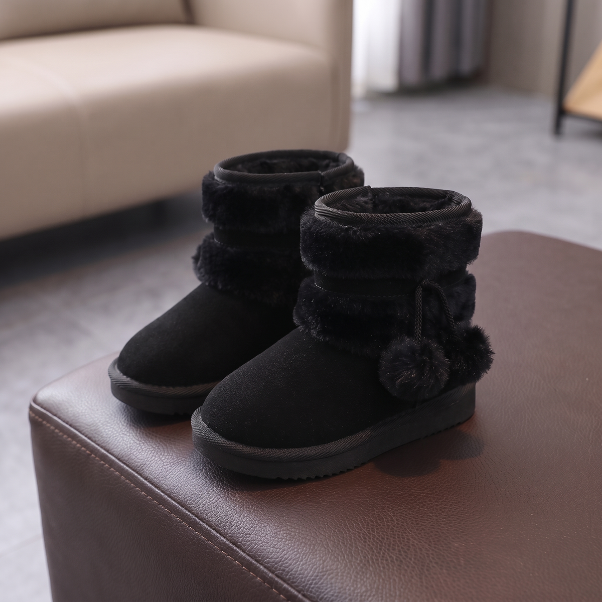 Bottes Double Fourrure Fille Maman & Moi - Noir - trois quarts avant