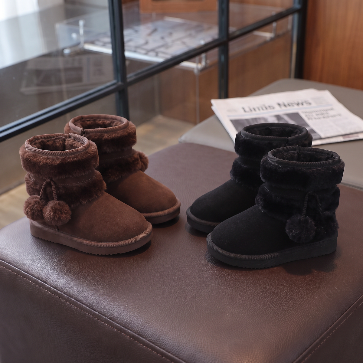 Bottes Double Fourrure Fille Maman & Moi - Marron et Noir