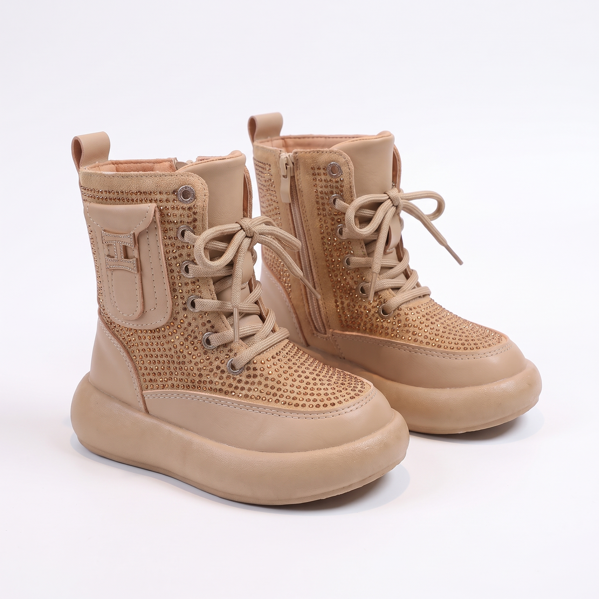 Bottines Strass Fille Maman & Moi - Beige - fond blanc