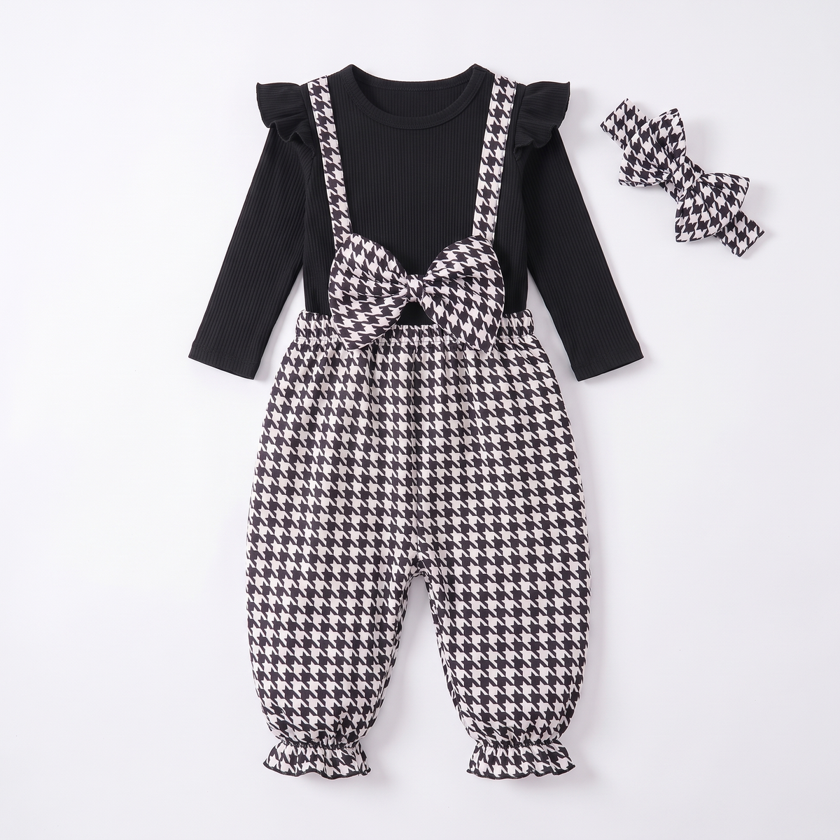 Ensemble Bébé Fille Pied-de-Poule Maman & Moi — tenue fond blanc