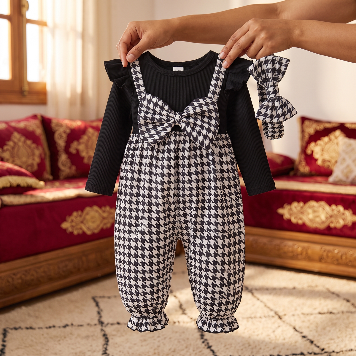 Ensemble Bébé Fille Pied-de-Poule Maman & Moi — mains de maman, salon algérien