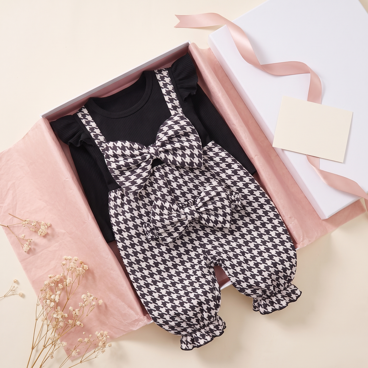 Ensemble Bébé Fille Pied-de-Poule Maman & Moi — boîte cadeau