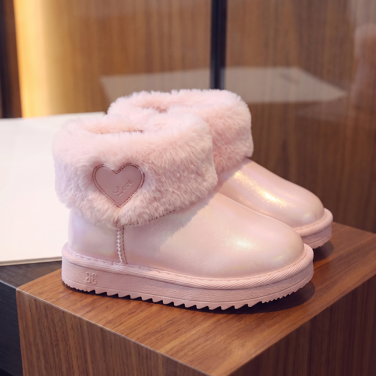 Bottes Bébé Fourrées Cœur Maman & Moi - Rose - profil