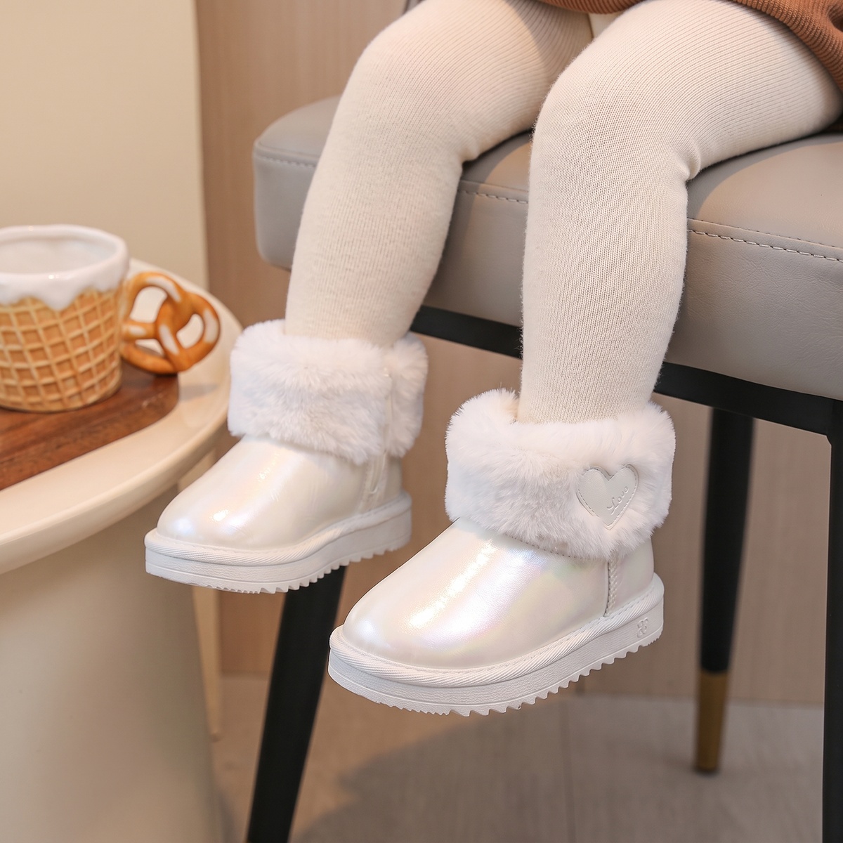 Bottes Bebe Fourrees Coeur Maman & Moi - Blanc portees
