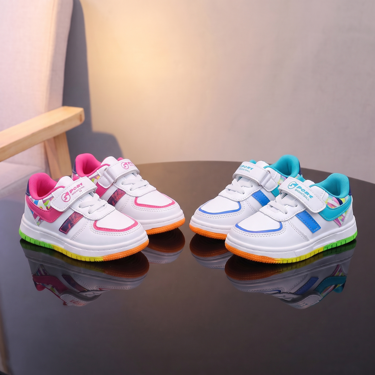 Baskets fille Mama & Moi rose et turquoise - deux paires